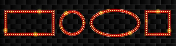 Châssis géométrique rouge marquise simple avec lumières rétro. Ampoules incandescentes pour publicité de cirque. Graphique de promotion de Noël vectoriel — Image vectorielle