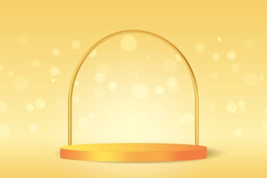 Bokeh efektli lüks turuncu podyum. 3D ürün görüntüleyici. Kozmetik sunumu için boş sahne. Ödül aşaması golder yayı ile daire içinde
