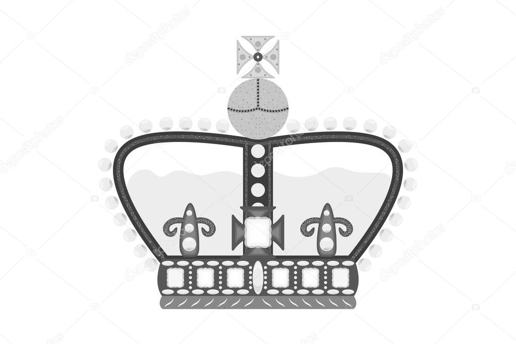 Black crown of royal british family. Vector mpnarchy graphic. Design element with majesty symbol for poster or banner