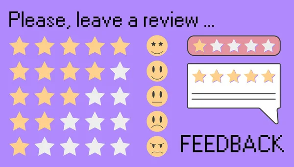 Leave Review Five Stars Feedback Bubble Rate User Experience Ranking — Vetor de Stock