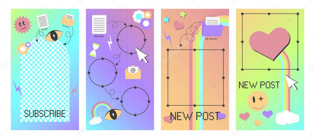 Mockup for post. Share your life in a psychedelic window. Social media ig template for y2k style stories.