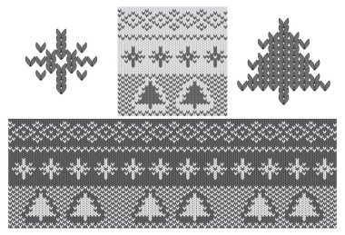 Black and white Christmas pattern background. Holiday sweater with fairisle ornament for jumper or pullover. Knitted winter design.