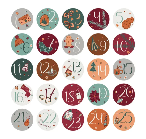 Christmas Count Sticker Set Numbers Advent Calendar Idea Print Cut — Stock vektor