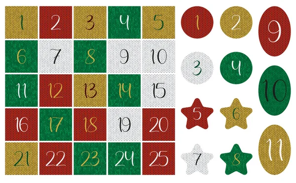 Merry Christmas Countdown Simple Stickers Patches Holiday Vector Graphic Number — Stockvector