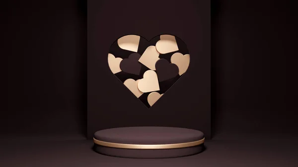 Podium Cylindre Brun Avec Des Coeurs Sur Plate Forme Arrière — Photo