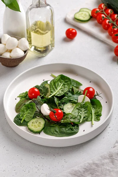 Légumes Verts Salade Avec Mélanger Les Feuilles Salade Les Épinards — Photo