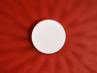 Yuvarlak beyaz podyumun üst görüntüsü veya kırmızı arkaplanda yuvarlak gölgeli kaide.