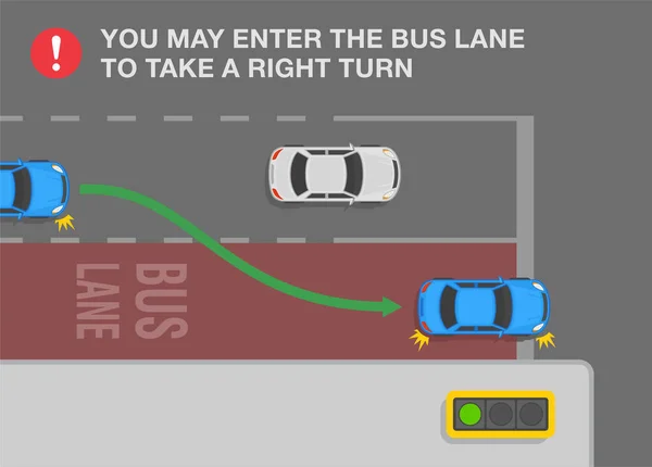 Condução Segurança Regras Regulamentação Tráfego Motoristas Podem Entrar Faixa Ônibus —  Vetores de Stock