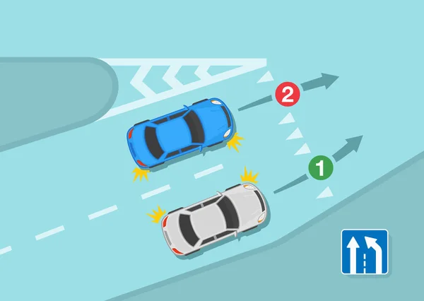 Autofahren Fahrsicherheits Und Verkehrsregeln Verschmelzung Auf Die Autobahn Blaue Limousine — Stockvektor