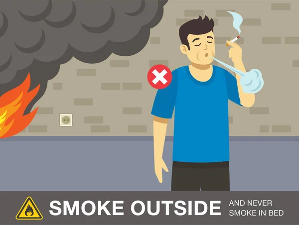 Actividad Seguridad Contra Incendios Joven Está Fumando Casa Sostener Cigarrillo — Vector de stock