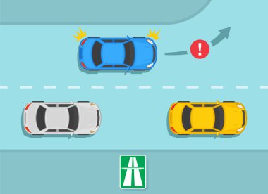 Otobanlardan sola ya da U dönüşü yok. Otobanda, otoyolda, otoyolda trafik kuralları var. Sola dönmek yasak. Düz vektör resimleme şablonu.