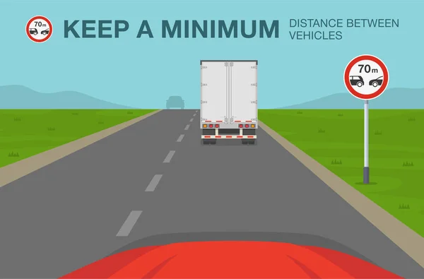 Bezpečnostní Pravidla Pro Řízení Auta Minimální Následující Vzdálenost Mezi Dopravními — Stockový vektor