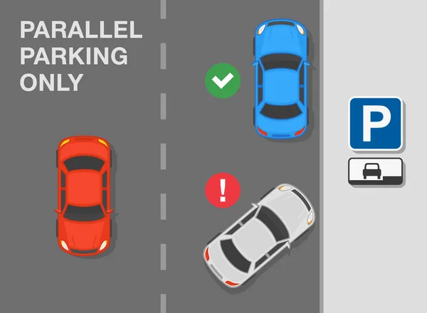 Regler För Parkering Utomhus Ovanifrån Korrekt Och Felaktig Parkerade Bilar — Stock vektor