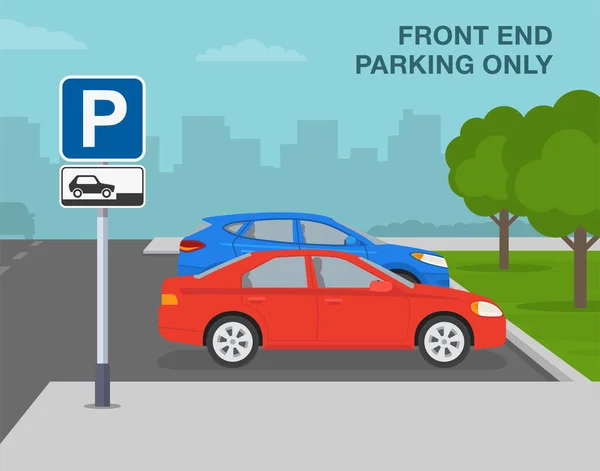 Regras Estacionamento Exterior Vista Lateral Carro Estacionado Estrada Cidade Signo — Vetor de Stock