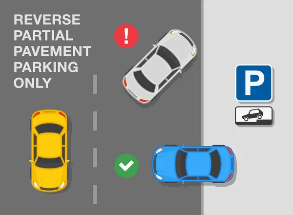 Regras Estacionamento Exterior Vista Superior Carros Estacionados Corretos Incorretos Estacionamento —  Vetores de Stock