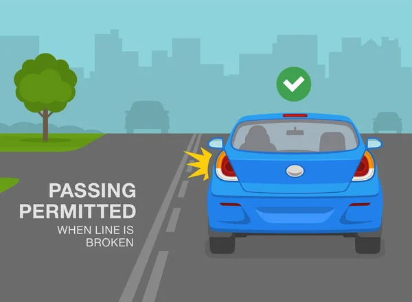 Zasady Bezpiecznej Jazdy Używanie Linii Ulicznych Samochód Sedana Skręca Lewo — Wektor stockowy