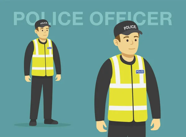 Officier Police Circulation Européen Isolé Avec Gilet Sécurité Perspective Vue — Image vectorielle