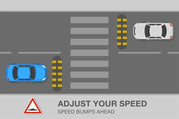 Conducción Coches Seguridad Reglas Tráfico Vista Superior Los Topes Velocidad — Vector de stock