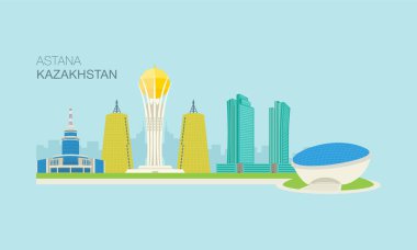 Astana ya da Nur-Sultan şehri, Kazakistan. Düz vektör çizimi. Orta Asya. 