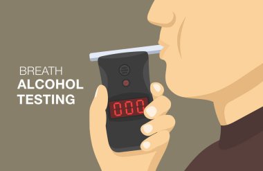 Police breath alcohol testing device. Driver blows into a tester. Flat vector illustration. clipart