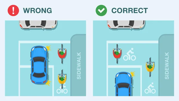 Autofahren Fortschrittliche Stopplinien Regieren Nicht Den Fahrradwartebereich Eingreifen Draufsicht Auf — Stockvektor
