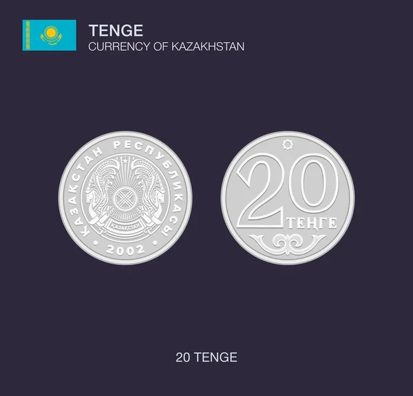 Moneda Kazajstán Ilustración Vectorial Plana Kazakh Veinte Tenge Color Plata — Vector de stock