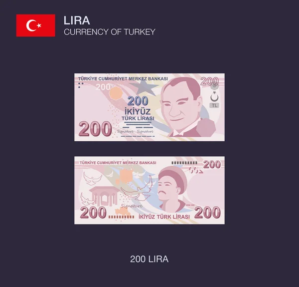 Mata Uang Turki Ilustrasi Vektor Datar Dari Turkish Dua Ratus - Stok Vektor