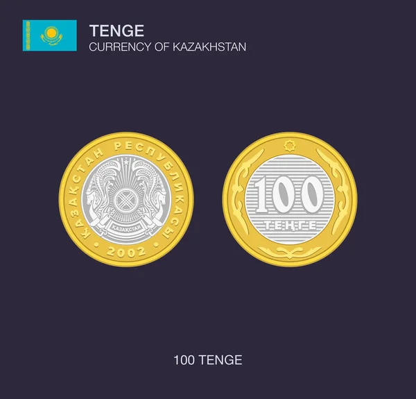 Moneda Kazajstán Ilustración Vectorial Plana Kazakh Cien Tenge — Vector de stock
