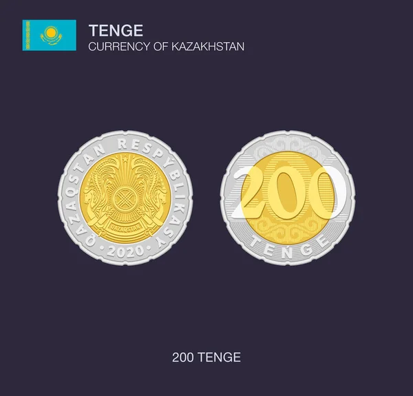 Kazakstans Valuta Platt Vektor Illustration Kazakiska Mynt 200 Tenge Silverfärgad — Stock vektor