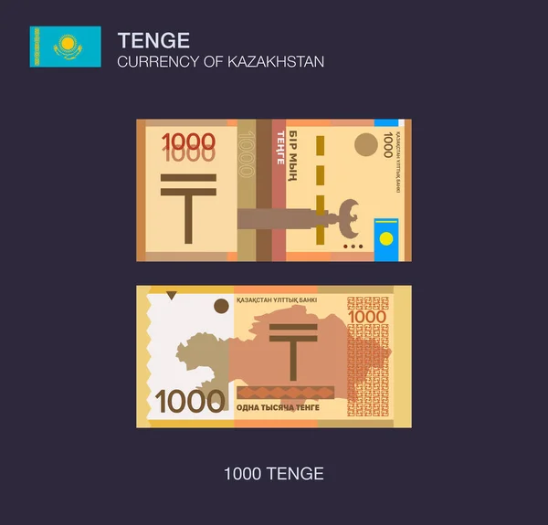 Valuta Van Kazachstan Platte Vector Illustratie Van Kazachse Duizend Tenge — Stockvector
