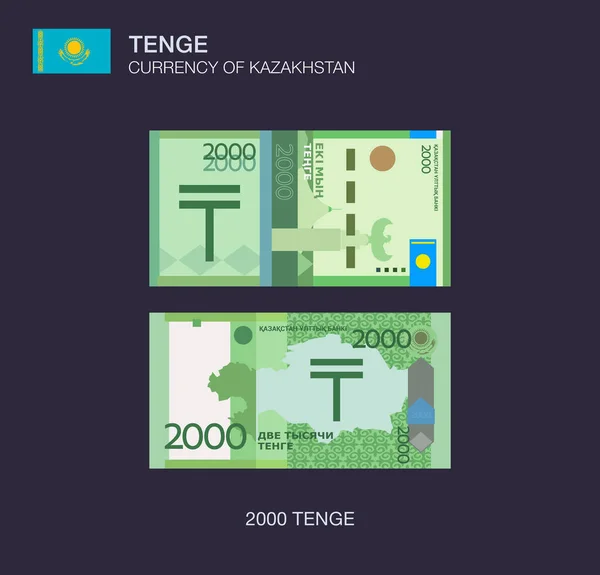 Valuta Del Kazakistan Illustrazione Vettoriale Piatta Duemila Tenge Kazakh — Vettoriale Stock