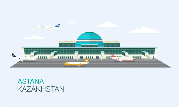 Ilustración Vectorial Plana Del Aeropuerto Internacional Astana Kazajstán Países Asia — Archivo Imágenes Vectoriales