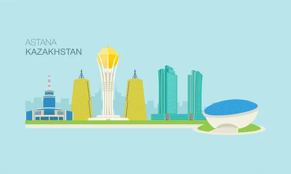 Astana Nur Sultan Stadsgezicht Kazachstan Platte Vectorillustratie Centraal Azië — Stockvector