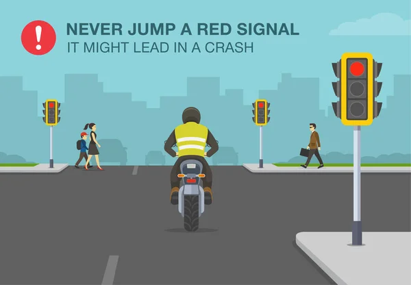 Bezpečnostní Motorkářské Pravidlo Nikdy Neskákej Přes Červený Signál Mohlo Vést — Stockový vektor