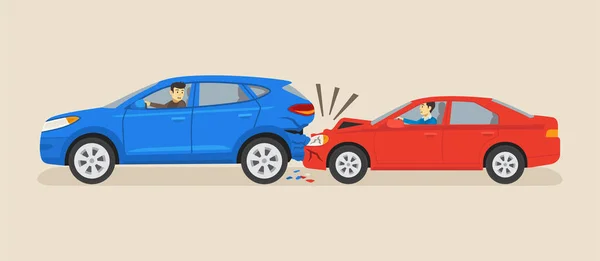 独立した赤セダン車と青のSuv車のクラッシュ 交通事故や道路事故 平面ベクトル図テンプレート — ストックベクタ