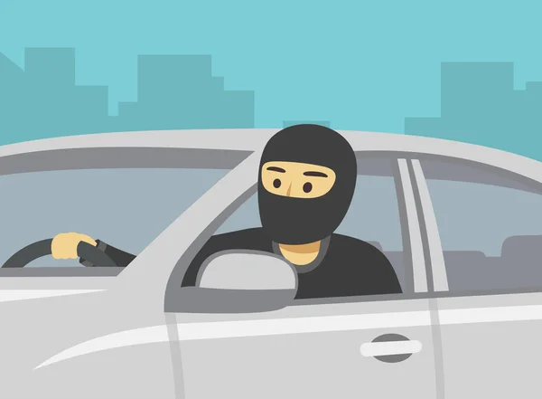 Mengendarai Mobil Pencuri Mobil Sedang Melihat Melalui Jendela Yang Terbuka - Stok Vektor