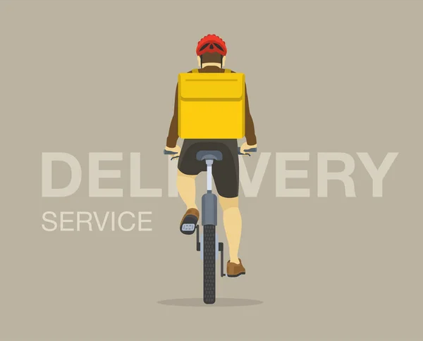 独立送货服务骑自行车的信使骑自行车 背面有黄色的包裹盒 骑自行车者的背景图 平面矢量图解模板 — 图库矢量图片