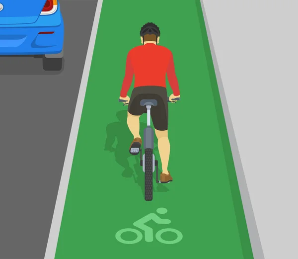 Vue Arrière Homme Faisant Vélo Sur Piste Cyclable Panneau Vélo — Image vectorielle