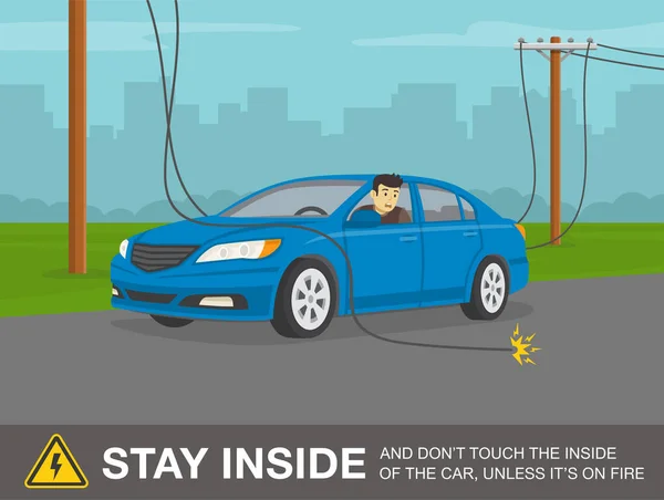 Сбито Правило Безопасности Линии Электропередач Реагировать Ваш Автомобиль Упала Линия — стоковый вектор