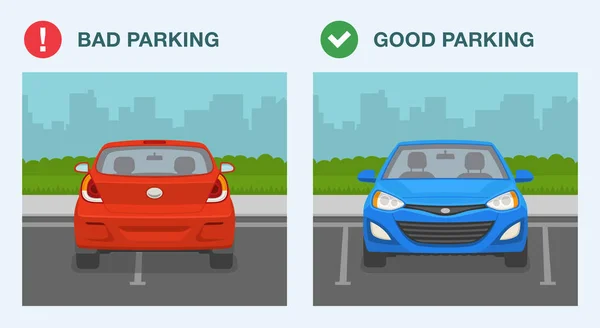 Regler Och Tips För Utomhusparkering Bra Och Dåligt Parkeringsjobb Mall — Stock vektor