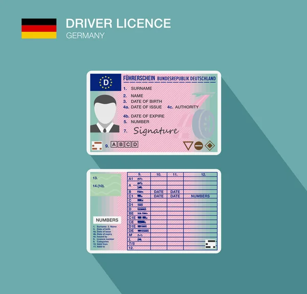 Identificação Carta Condução Alemã Ilustração Vetorial Plana Alemanha — Vetor de Stock