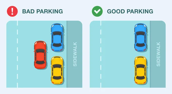 Outdoor Parking Rules Good Bad Parallel Parking Job Top View — Stock Vector