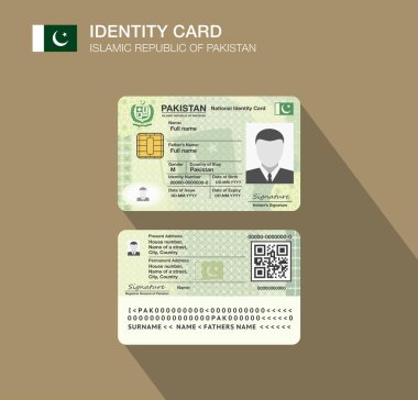 Pakistan 'ın ulusal kimlik kartı. Düz vektör resimleme şablonu.