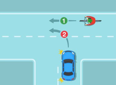 Trafik kuralları ve bahşişler. Güvenli bisiklet ve araba kullanma. Yola girerken devam eden yolda bisikletçiye yol vermek. Düz vektör resimleme şablonu.