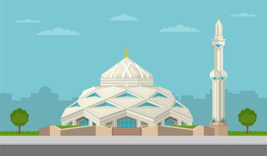 Astana 'daki modern İslami cami binası. Kazakistan, Orta Asya. Düz vektör resimleme şablonu.