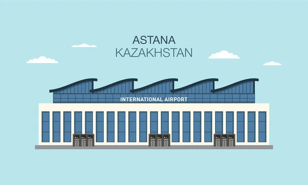 カザフスタンのヌールスルタンまたはアスタナにある新国際空港ビルのフラットベクトルイラストテンプレート 中央アジア — ストックベクタ