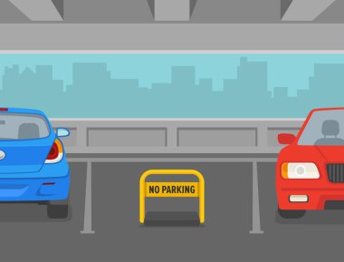 Araba parkı ya da uzay dolabı. Kapalı otopark binası. Düz vektör illüstrasyonu.