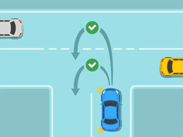 Verkehrsregeln Und Tipps Safety Car Fahren Blaue Limousine Macht Gerade — Stockvektor