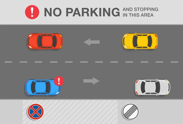 Parkerade Bilar Trafik Eller Vägregel Ingen Parkering Och Stopp Detta — Stock vektor