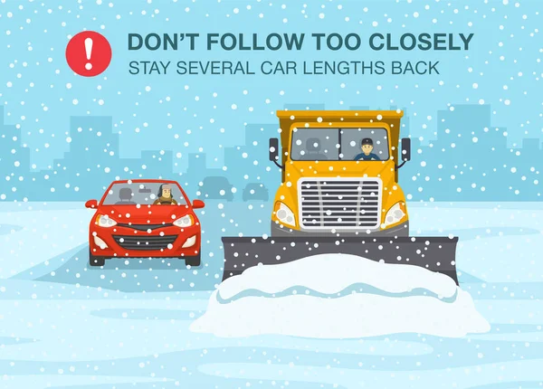 Regola Guida Invernale Camion Spazzaneve Sta Spazzando Neve Sull Autostrada — Vettoriale Stock